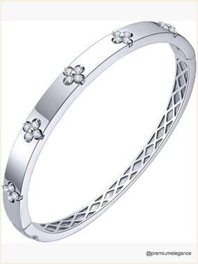 Moissanite Clover Bangle Bracelet Hypoallergenic 14K Gold Plated